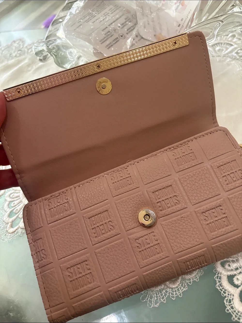 Steve Madden Women's Logobar Trifold Wristlet Wallet